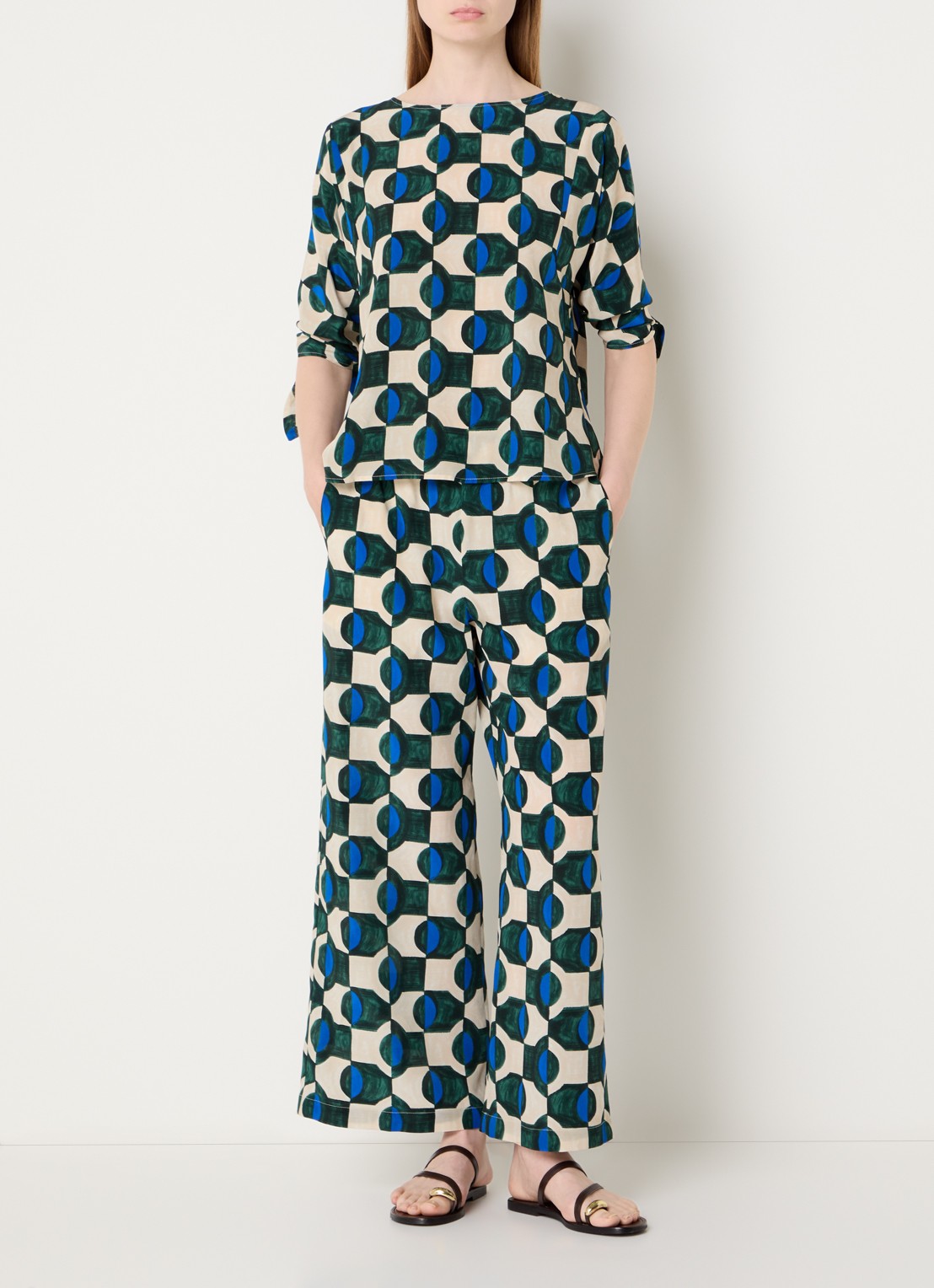 Max Mara Eusebio high waist wide fit broek van zijde met print - voorkant 4 donkergroen