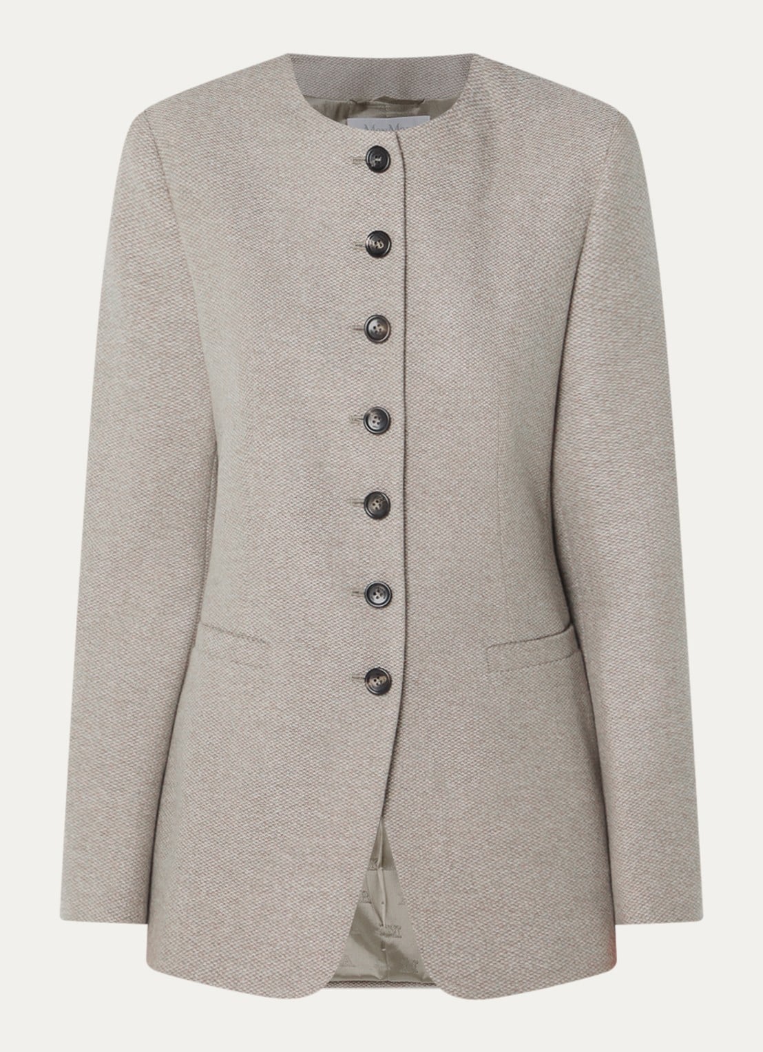 Max Mara Falla mantel van kasjmier met paspelzakken - voorkant 3 zand