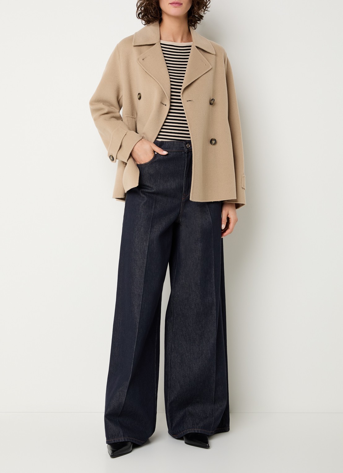 Max Mara Fantino double-breasted mantel van scheerwol met steekzakken - voorkant 3 camel