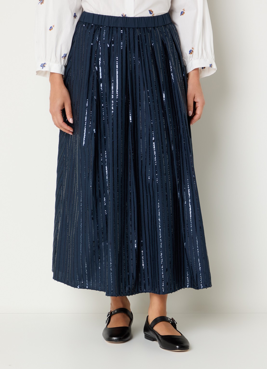 Max Mara Fidori midi rok met pailletten en steekzakken - detail 2 donkerblauw