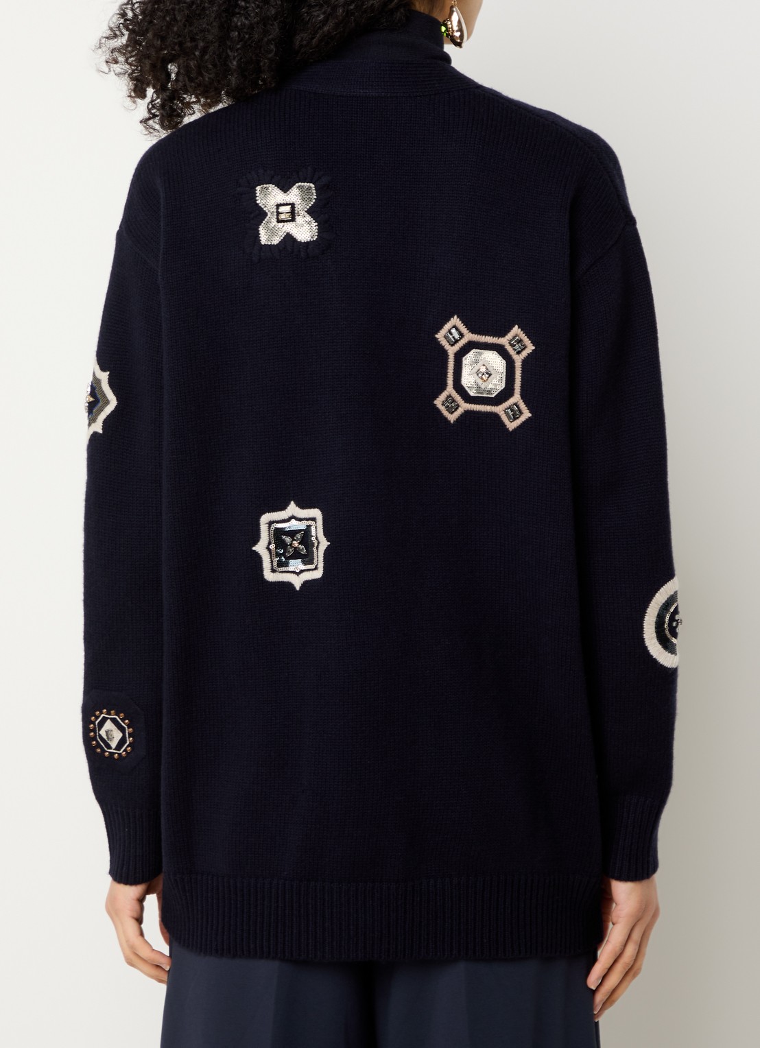 Max Mara Fijngebreid vest in kasjmierblend met strass - achterkant 4 donkerblauw