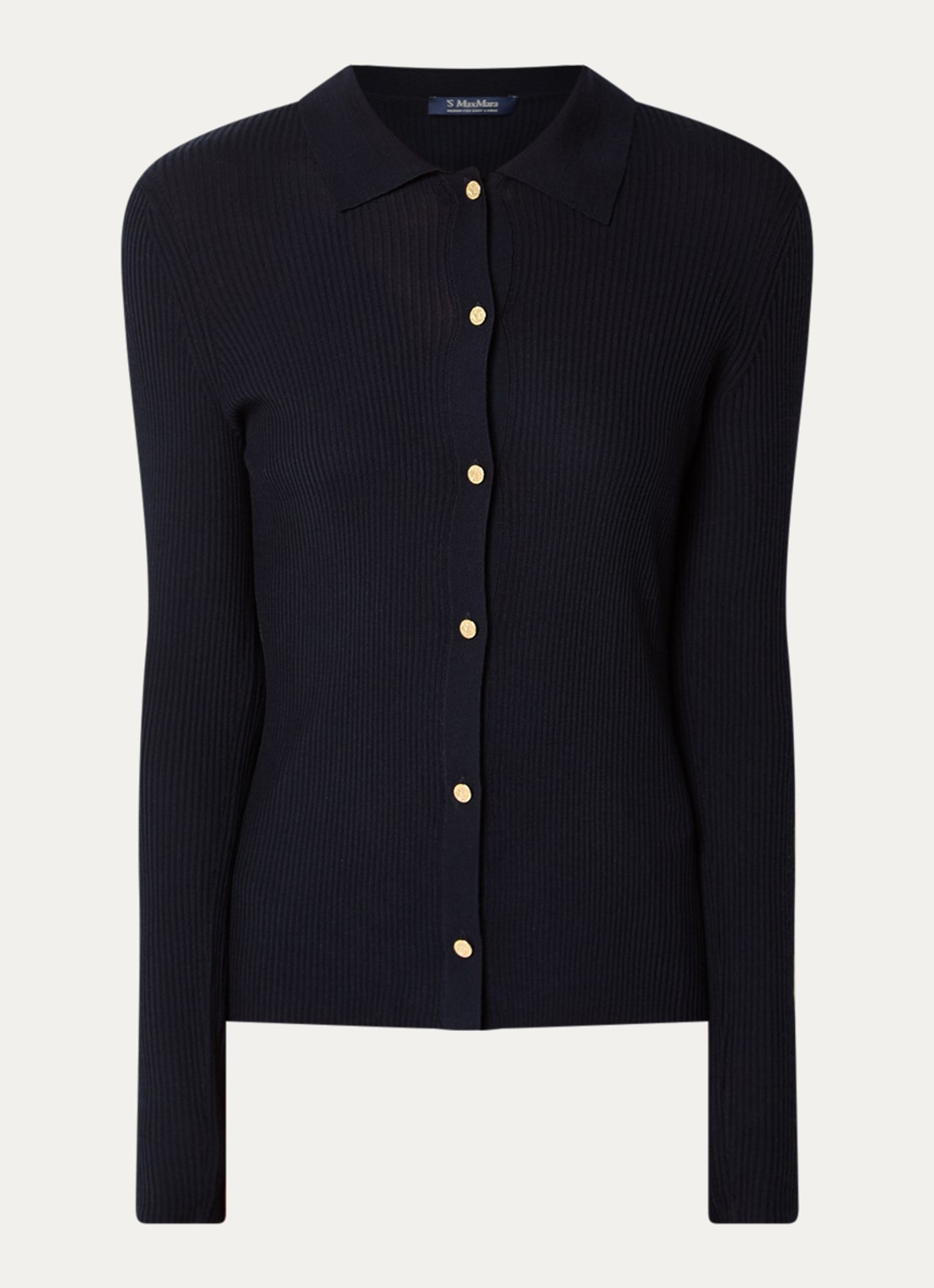 Max Mara Fijngebreid vest in wolblend - voorkant 3 donkerblauw