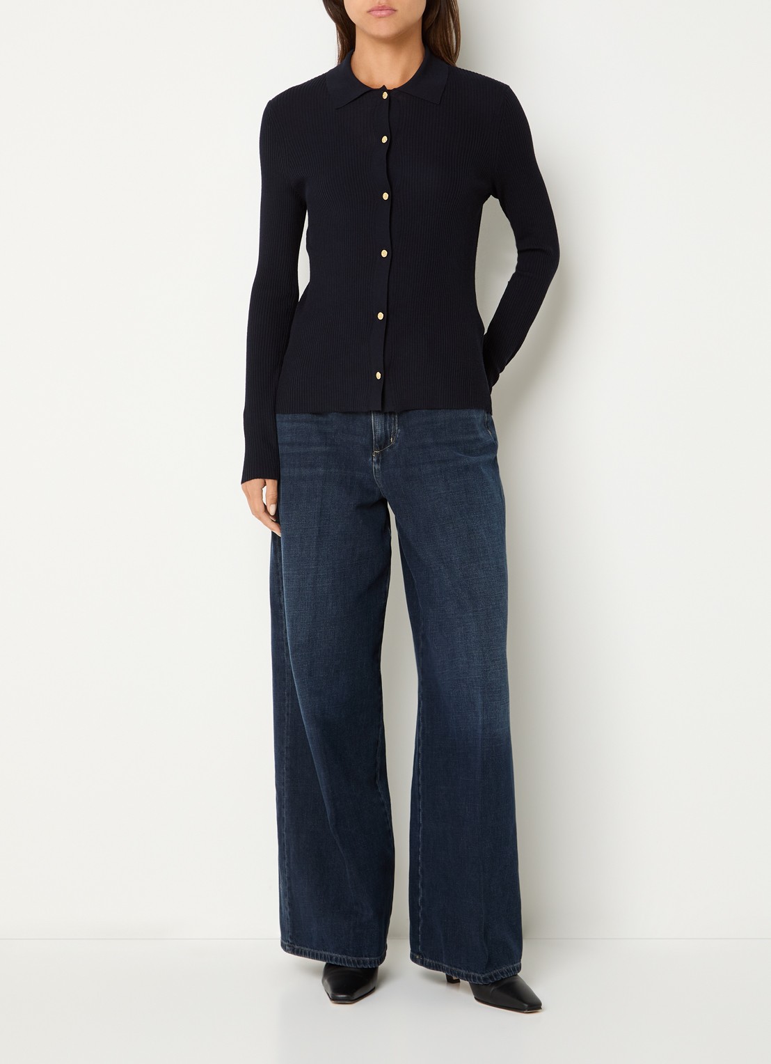 Max Mara Fijngebreid vest in wolblend - voorkant 4 donkerblauw