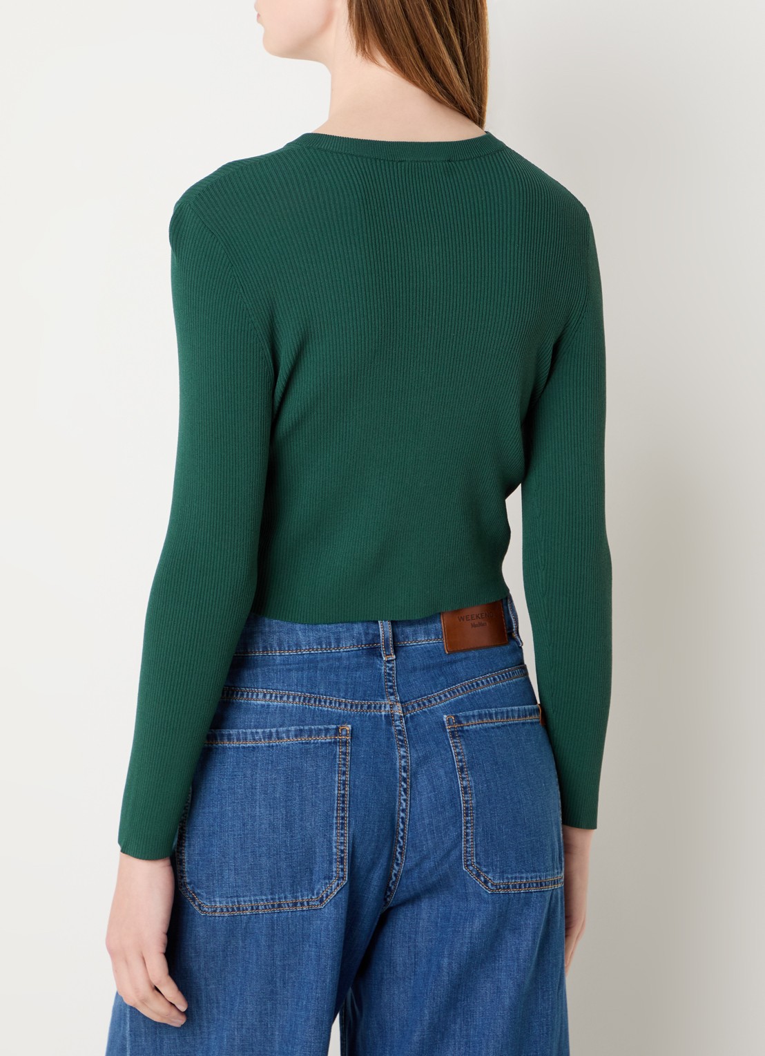 Max Mara Fijngebreid vest met ronde hals - achterkant 4 donkergroen