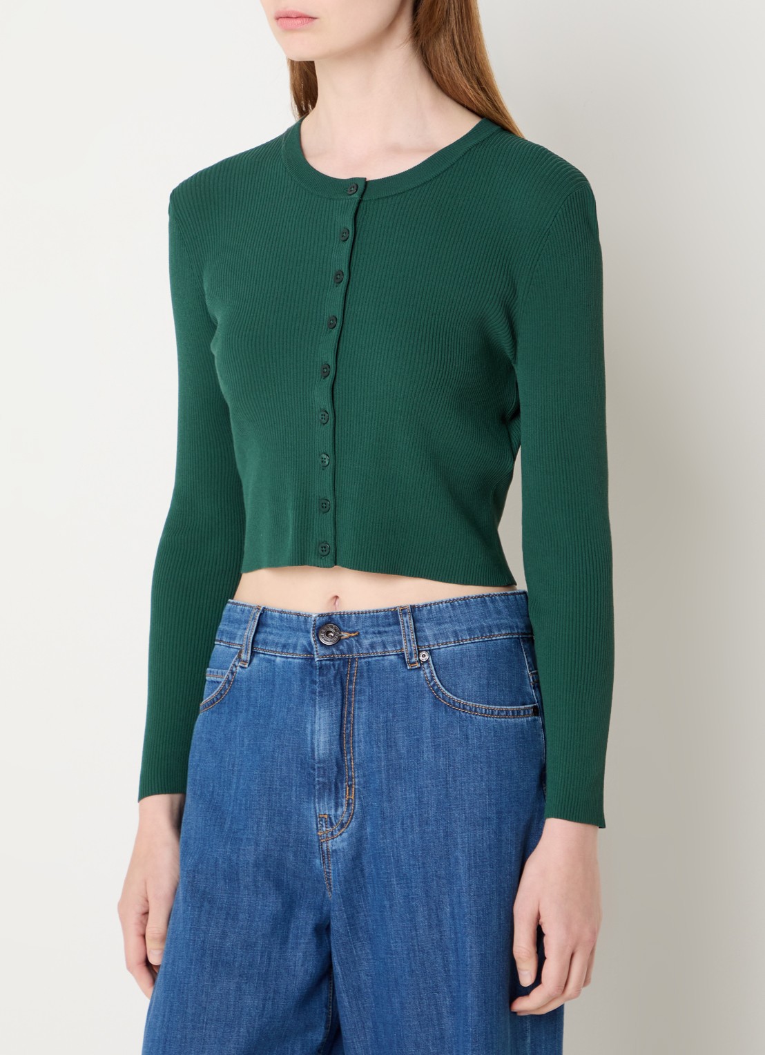 Max Mara Fijngebreid vest met ronde hals - detail 3 donkergroen