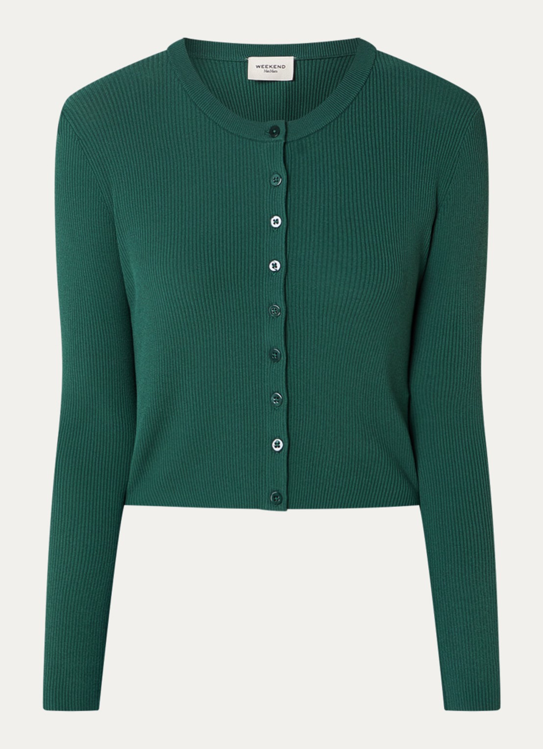Max Mara Fijngebreid vest met ronde hals - voorkant donkergroen