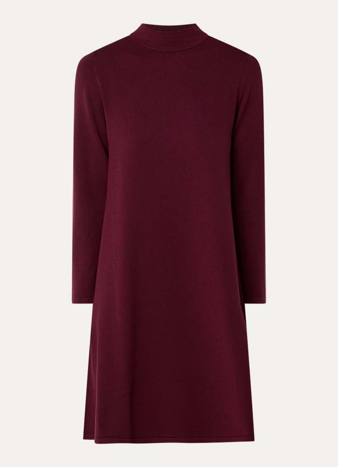 Max Mara Fijngebreide mini trui-jurk met opstaande kraag - voorkant 2 bordeauxrood