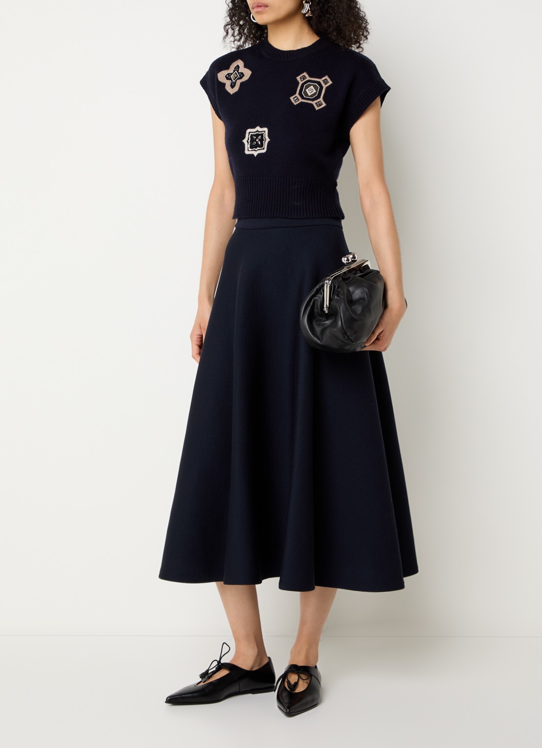 Max Mara Fijngebreide top in kasjmierblend met strass - voorkant 4 donkerblauw