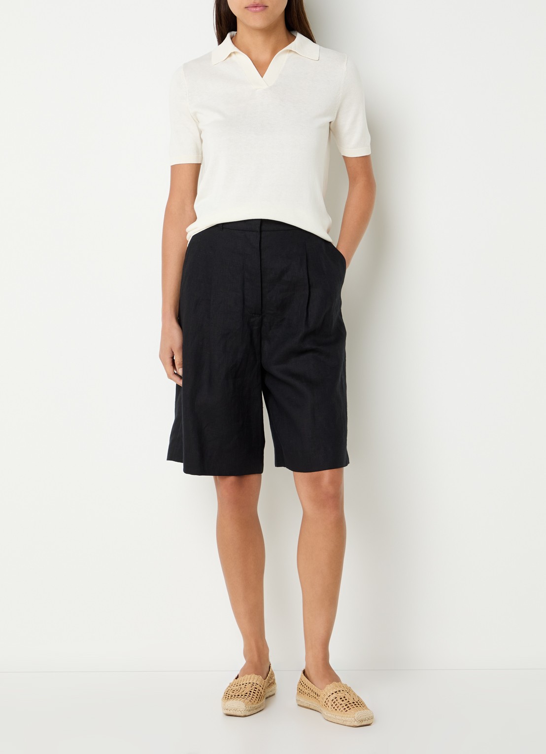 Max Mara Fijngebreide top in zijdeblend - voorkant 4 gebroken wit