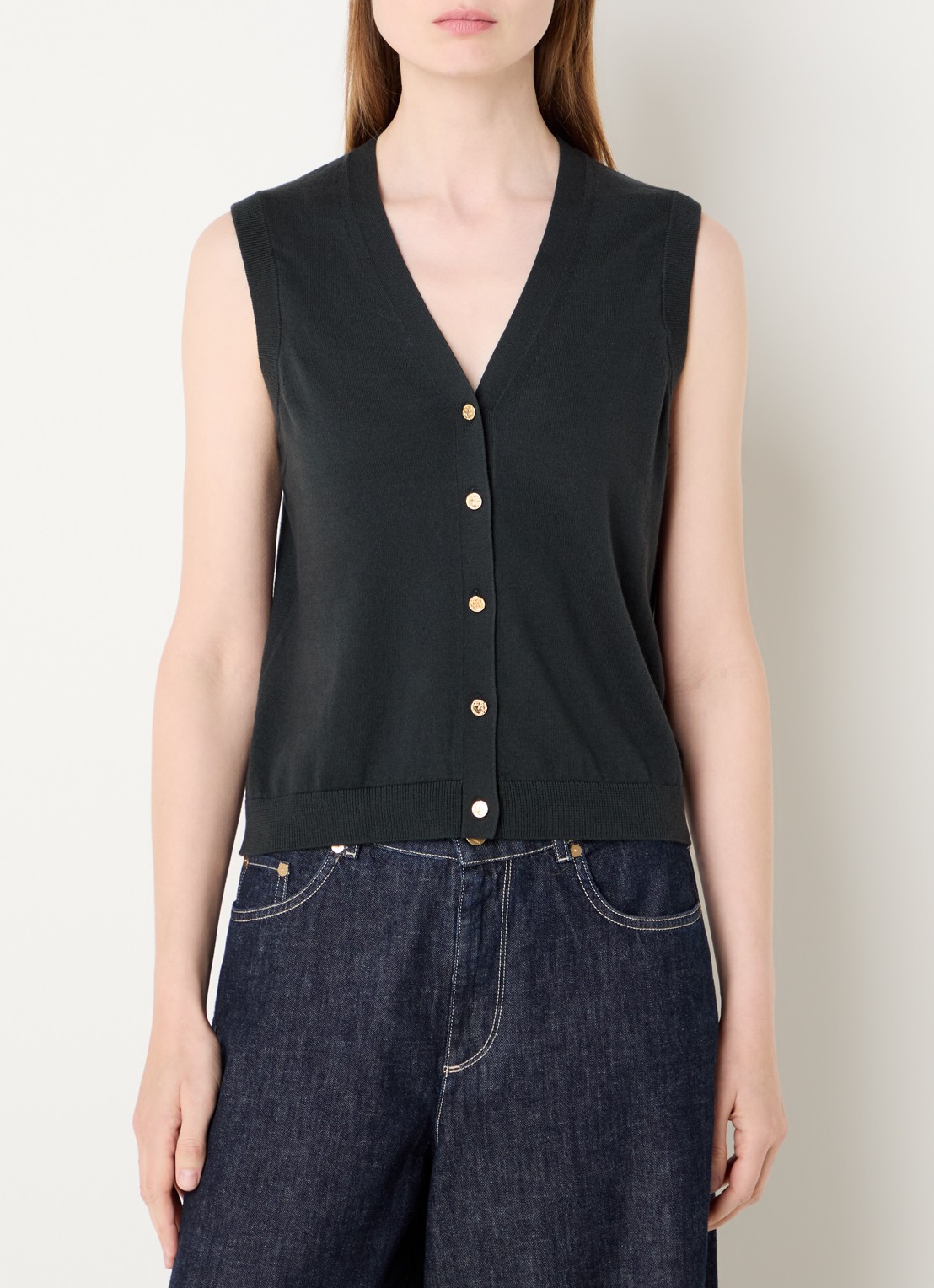 Max Mara Fijngebreide top met ronde hals - detail 4 donkergroen