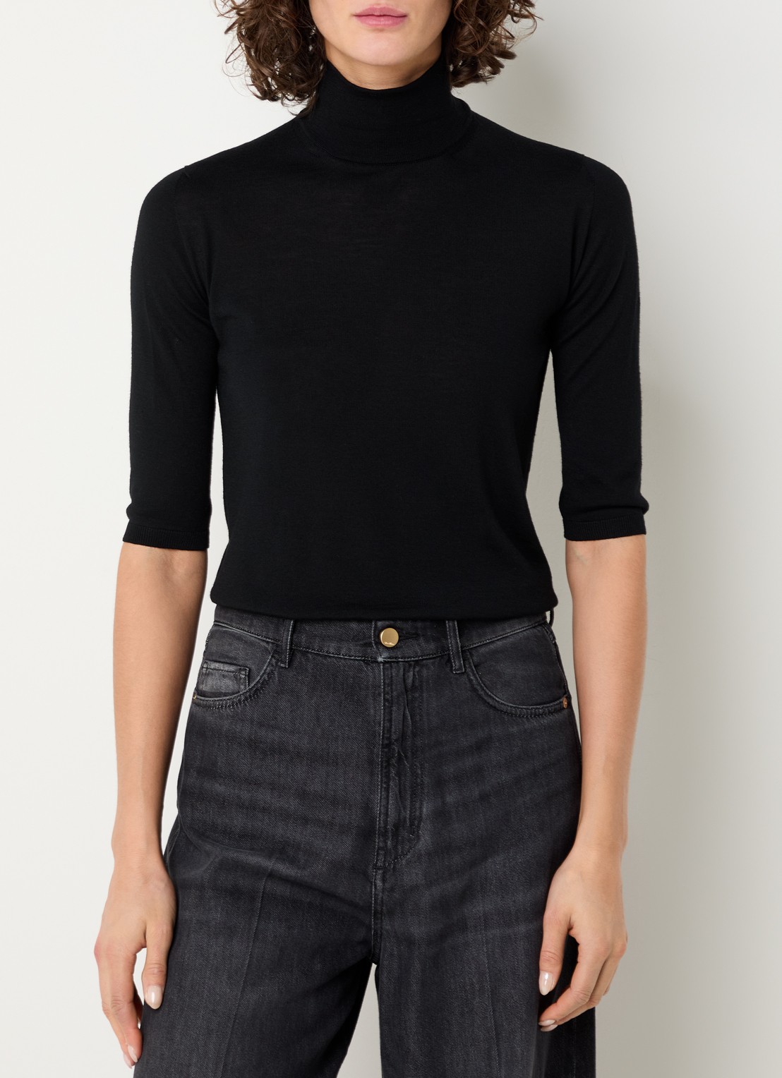 Max Mara Fijngebreide top van wol met col - detail zwart