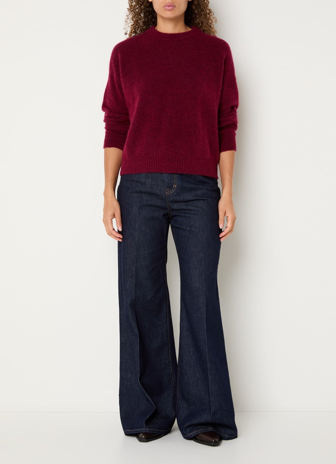 Max Mara Fijngebreide trui in alpaca wolblend - voorkant 4 bordeauxrood