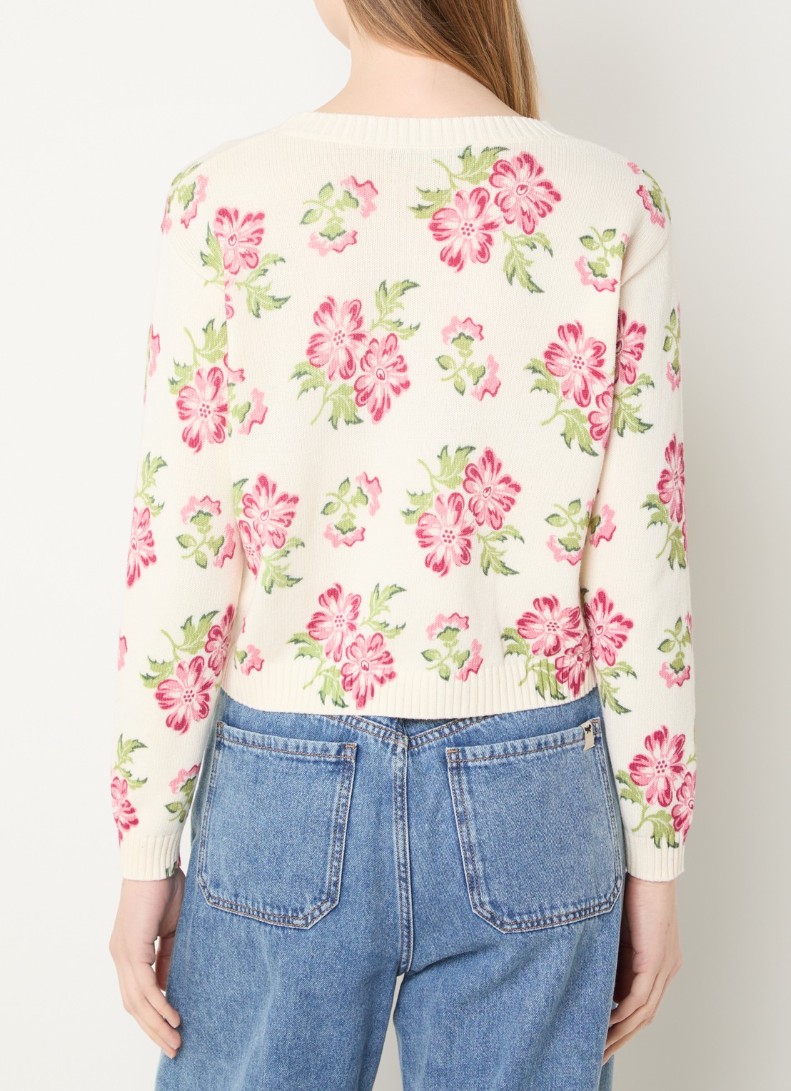 Max Mara Fijngebreide trui met bloemenprint - achterkant ivoor