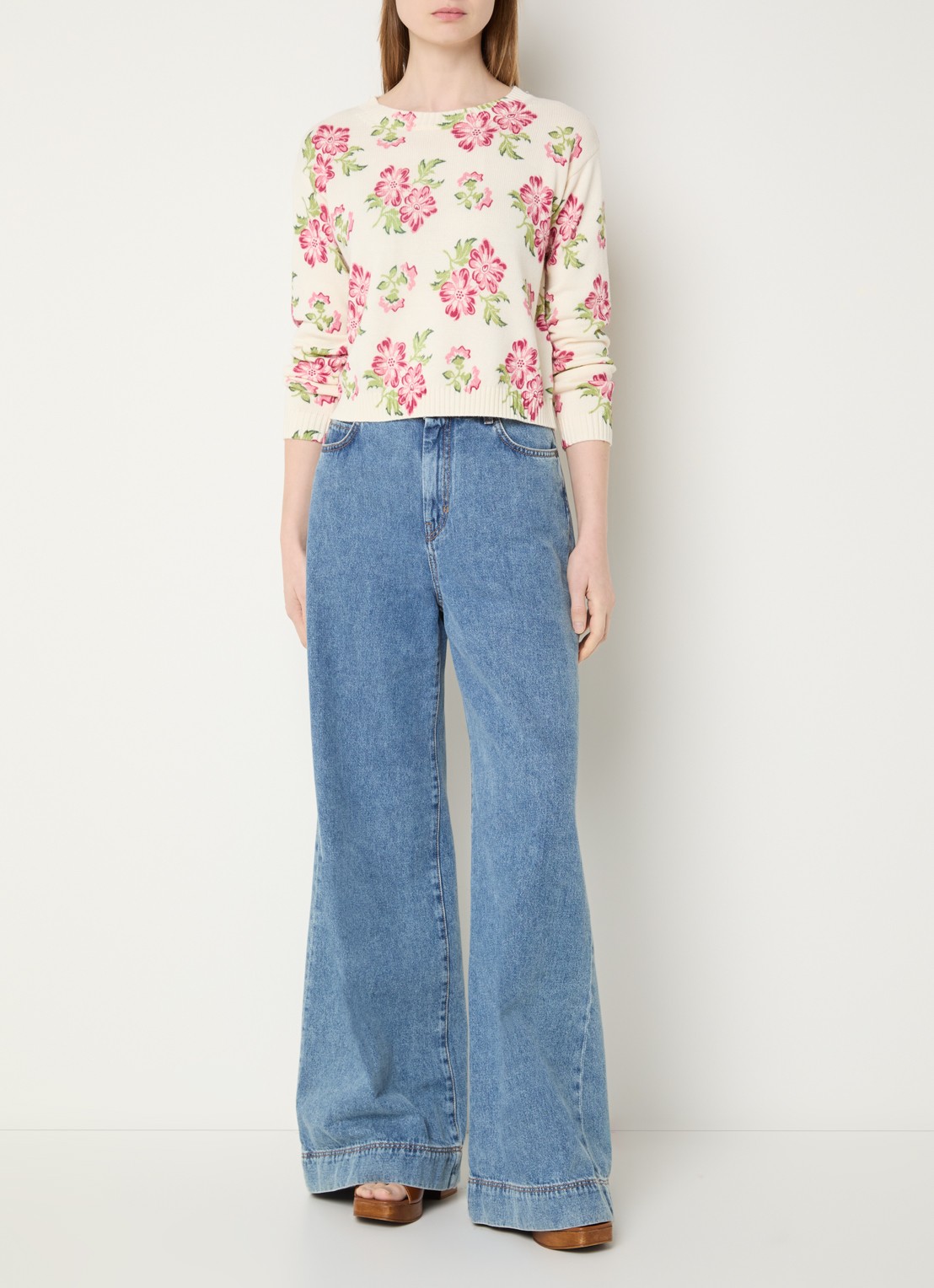 Max Mara Fijngebreide trui met bloemenprint - voorkant 3 ivoor