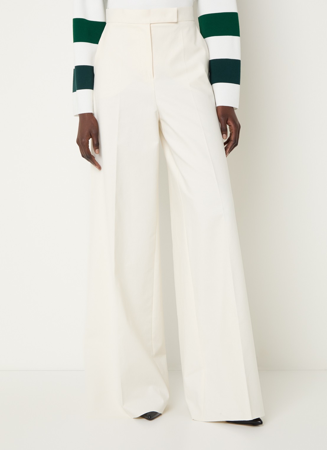Max Mara Finish high waist wide fit pantalon met steekzakken - detail gebroken wit