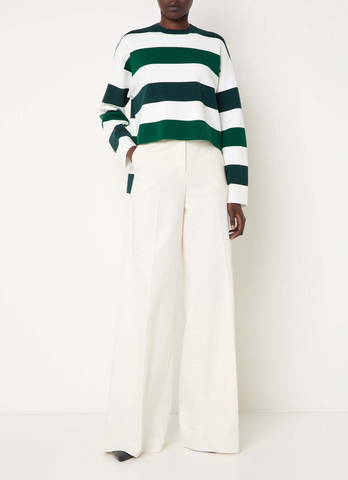 Max Mara Finish high waist wide fit pantalon met steekzakken - voorkant 3 gebroken wit