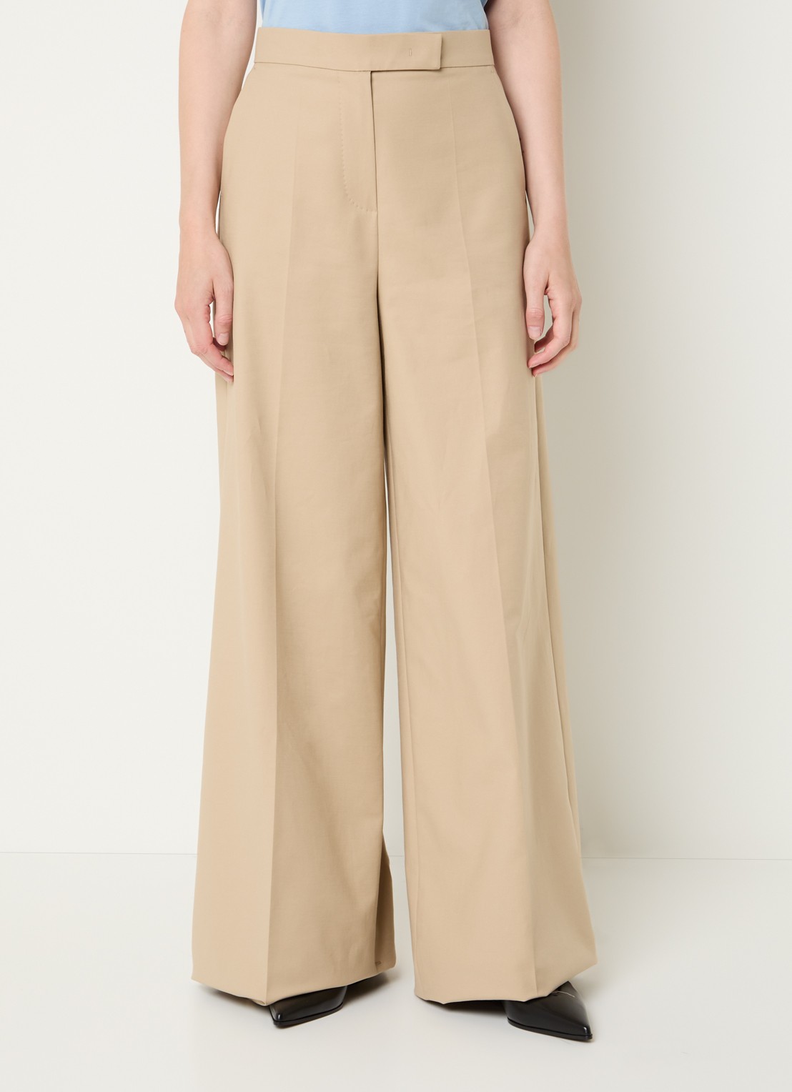 Max Mara Finish high waist wide fit pantalon met steekzakken - detail 3 zand
