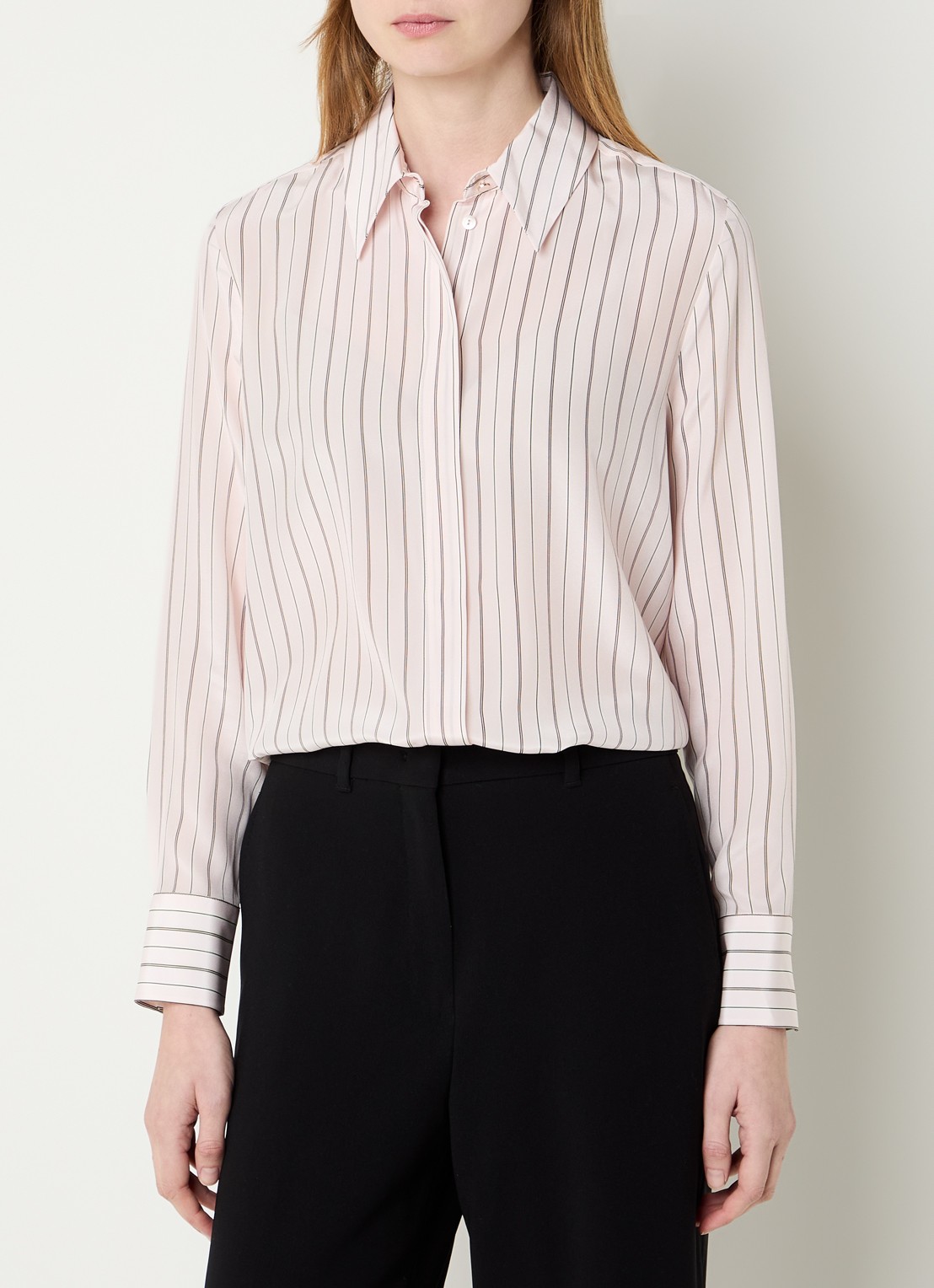 Max Mara Flirt blouse van zijde met streepprint - detail 4 lichtroze