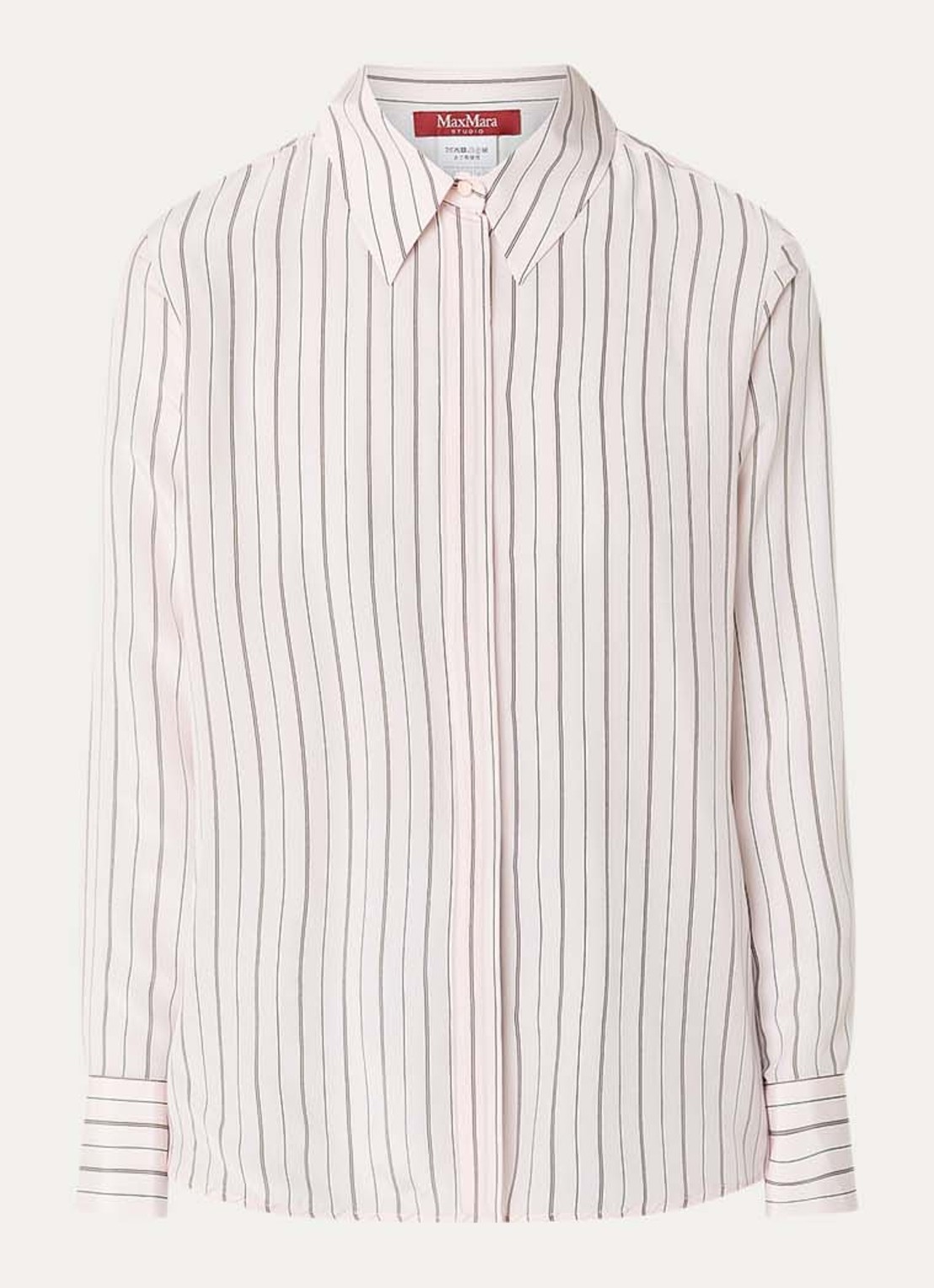 Max Mara Flirt blouse van zijde met streepprint - voorkant 2 lichtroze