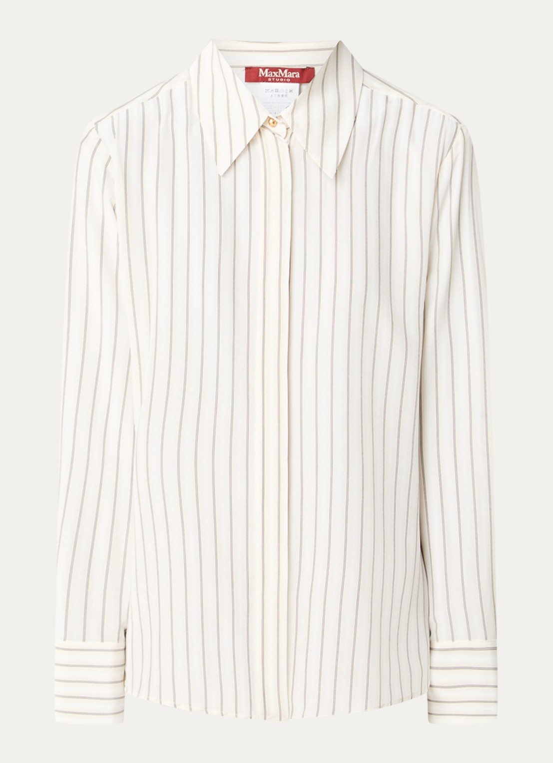 Max Mara Flirt blouse van zijde met streepprint - voorkant ivoor
