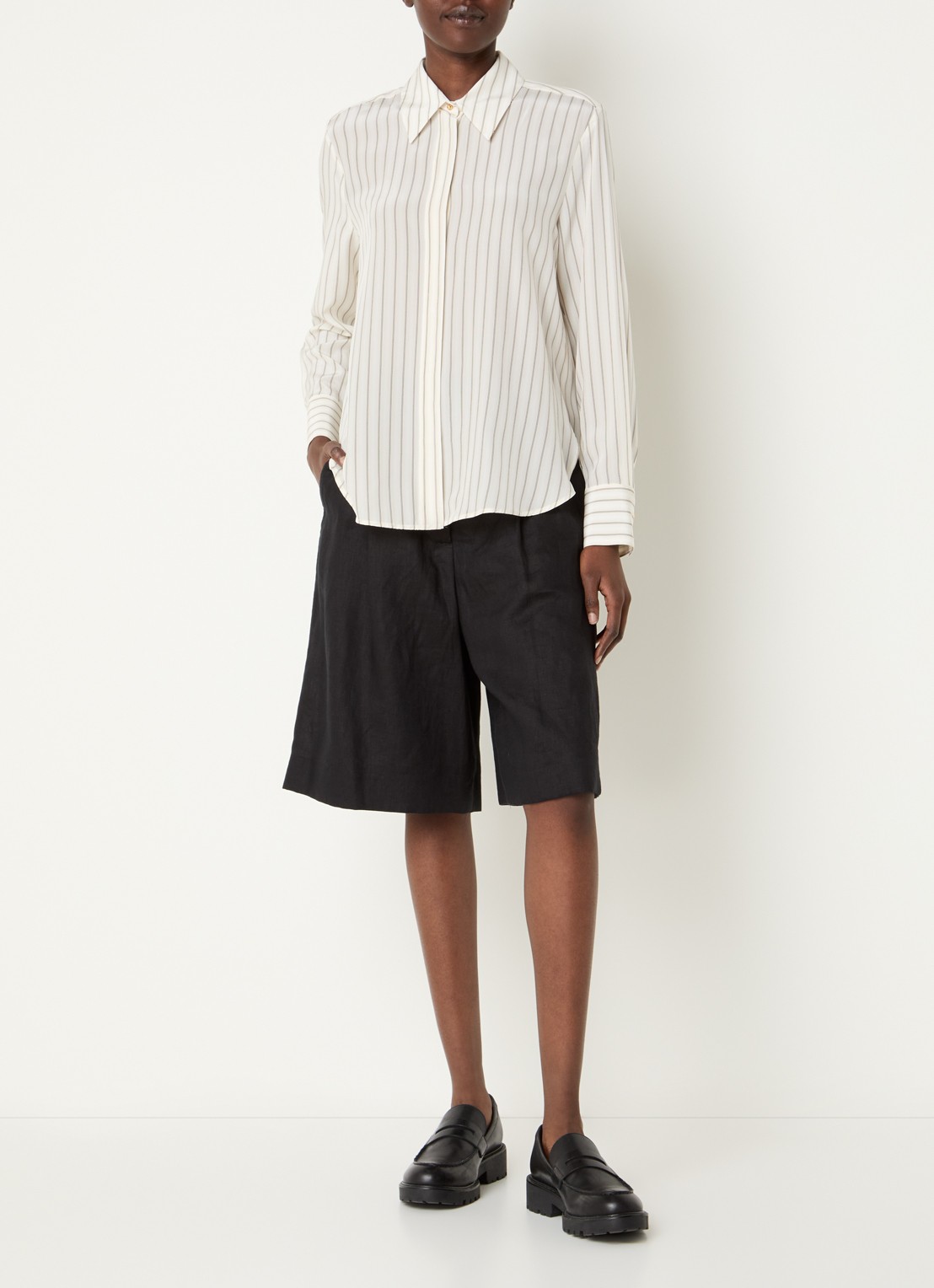 Max Mara Flirt blouse van zijde met streepprint - voorkant 2 ivoor