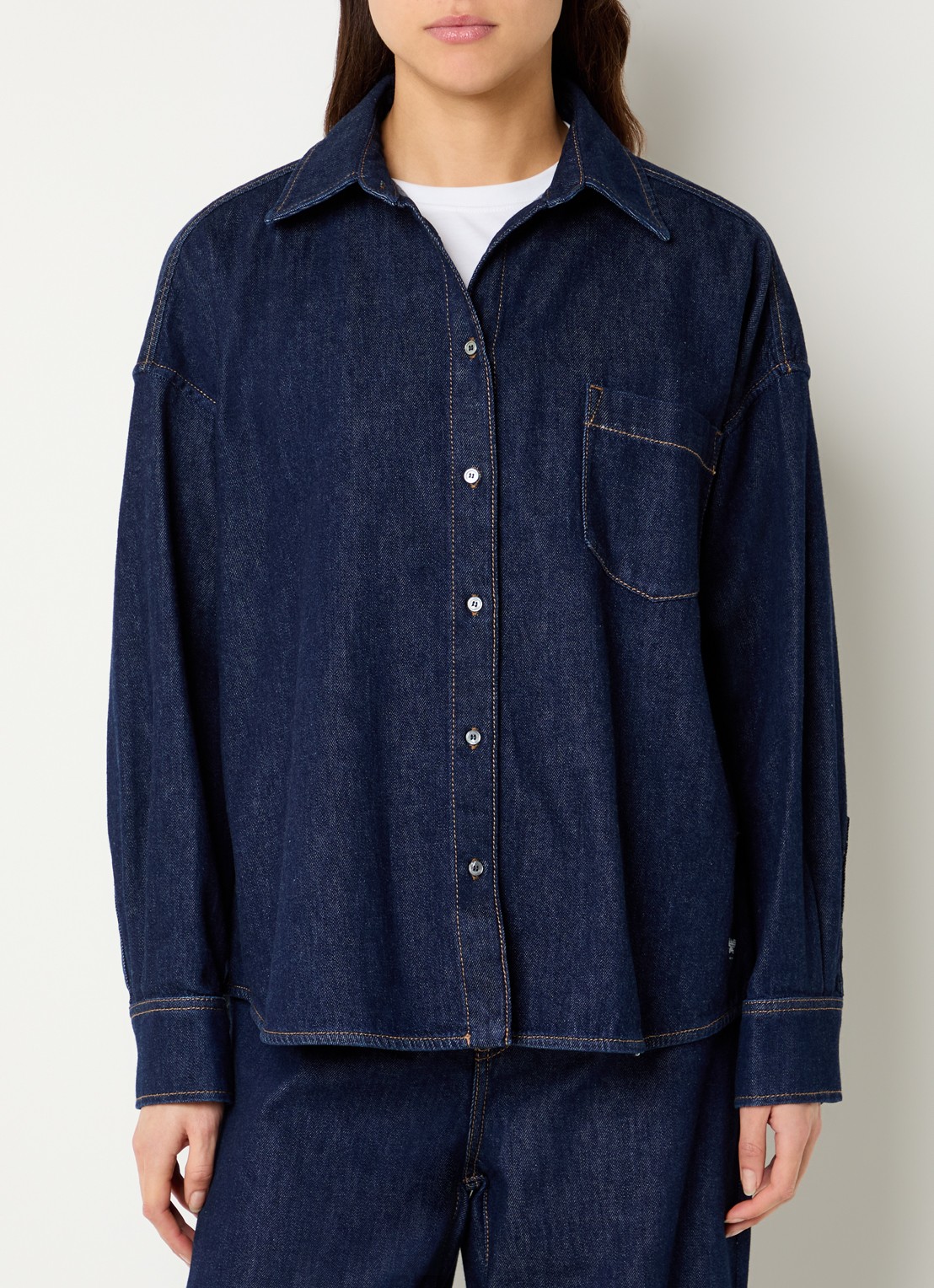 Max Mara Foggia blouse van denim met borstzak - detail 4 indigo