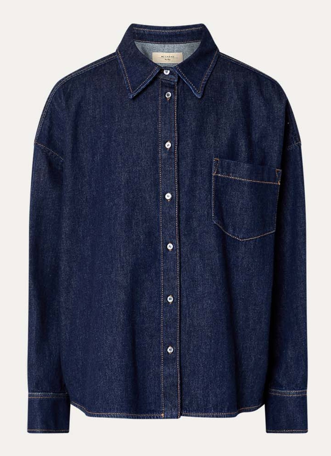Max Mara Foggia blouse van denim met borstzak - voorkant indigo