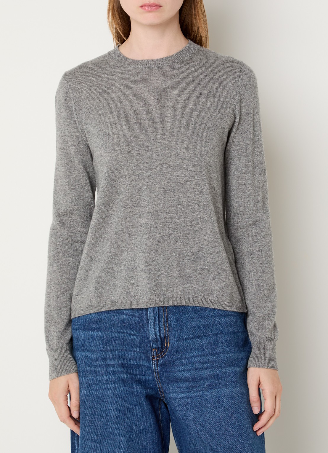 Max Mara Folk fijngebreide trui in kasjmierblend - detail middengrijs