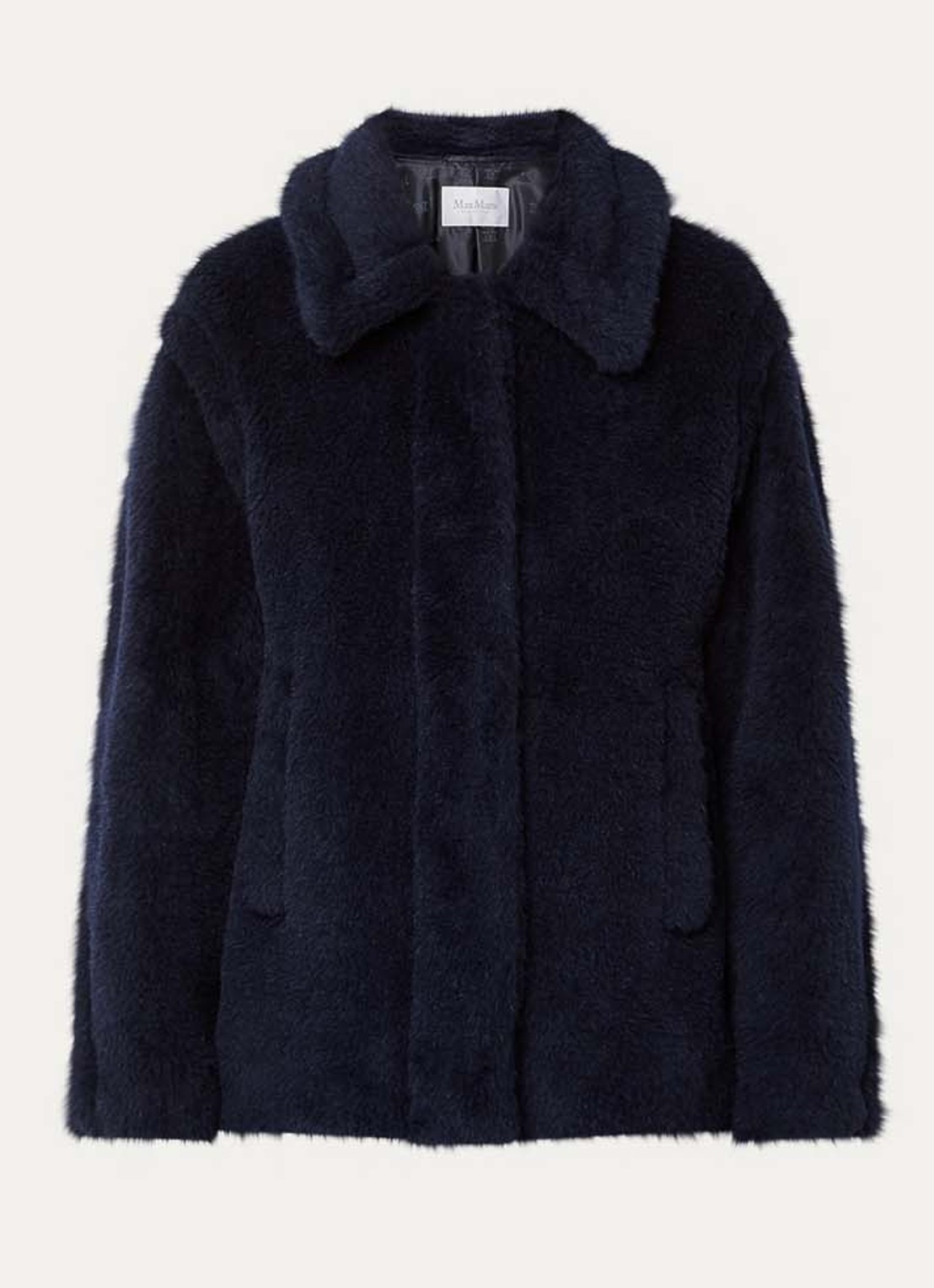 Max Mara Fuggito mantel in scheerwolblend met steekzakken - voorkant 2 donkerblauw