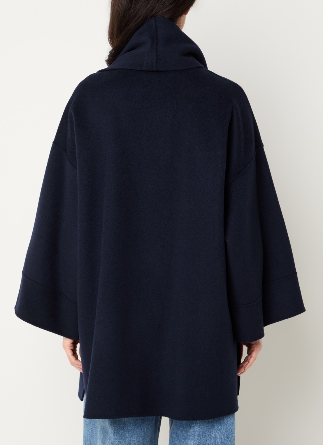 Max Mara Fulcro mantel in scheerwolblend met afneembare sjaalkraag - achterkant donkerblauw