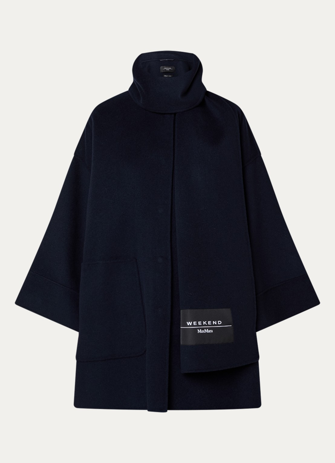 Max Mara Fulcro mantel in scheerwolblend met afneembare sjaalkraag - voorkant 3 donkerblauw