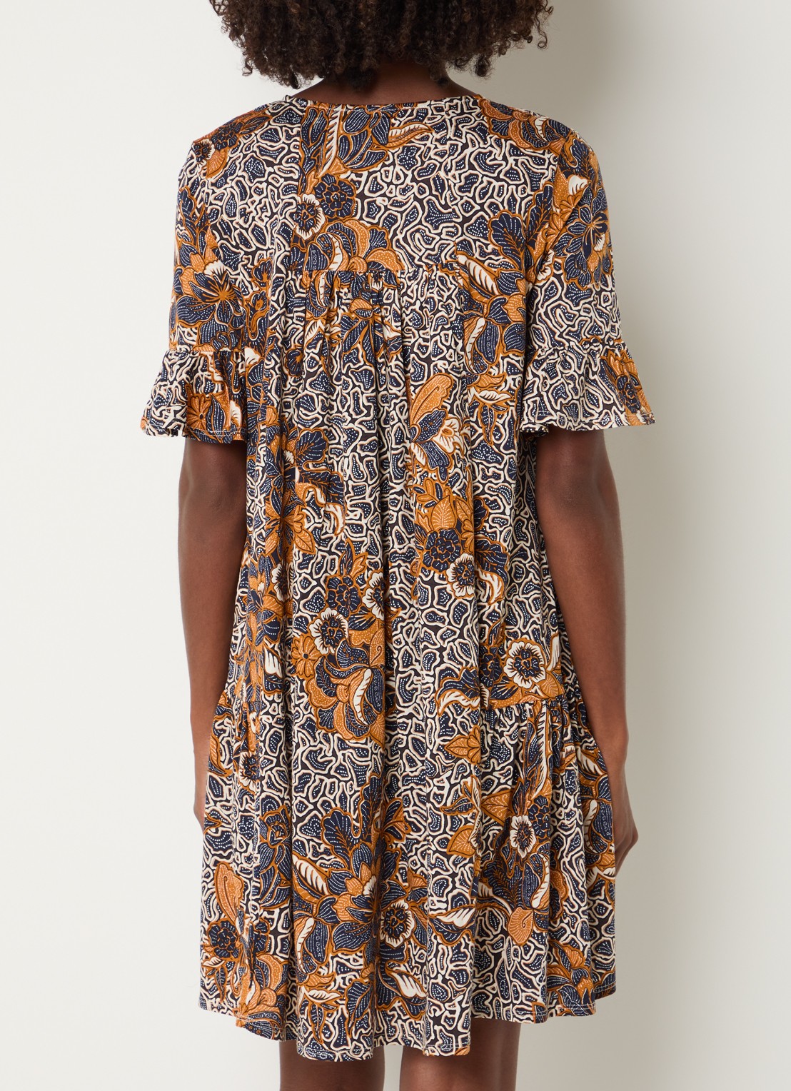 Max Mara Fuoco mini tuniekjurk met bloemenprint - achterkant donkerblauw