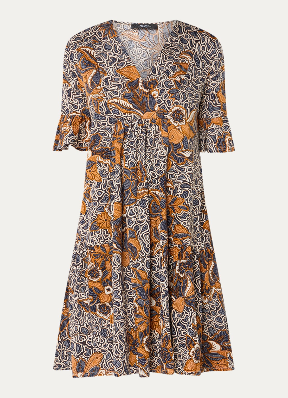 Max Mara Fuoco mini tuniekjurk met bloemenprint - voorkant 3 donkerblauw