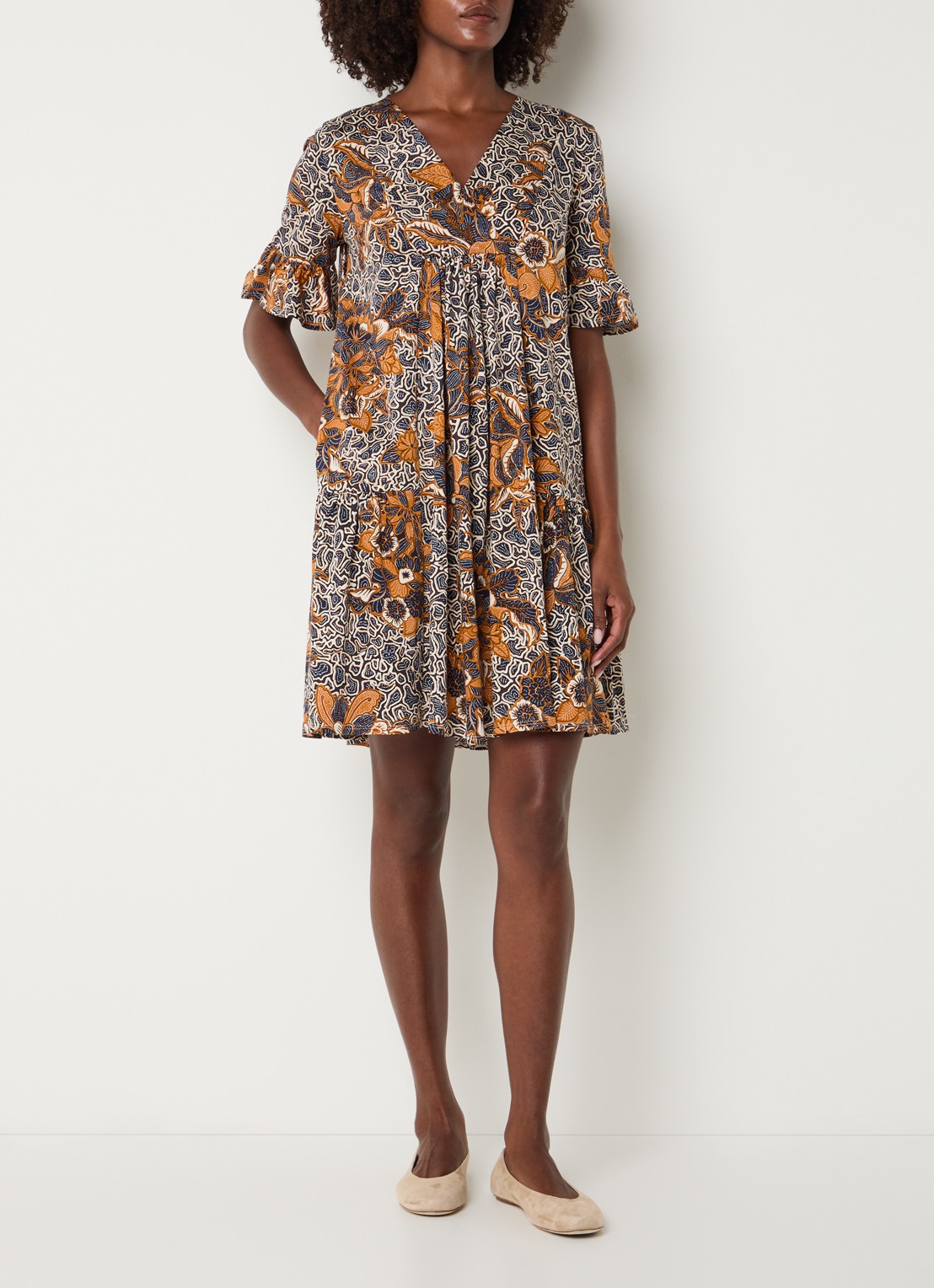 Max Mara Fuoco mini tuniekjurk met bloemenprint - voorkant 4 donkerblauw