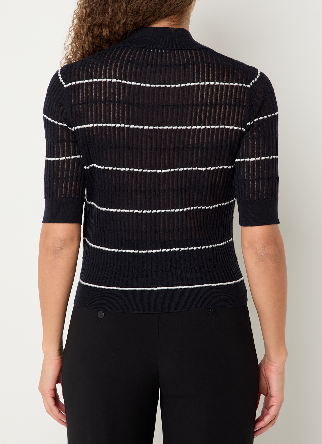 Max Mara Gallo fijngebreide top in zijdeblend - achterkant 2 donkerblauw