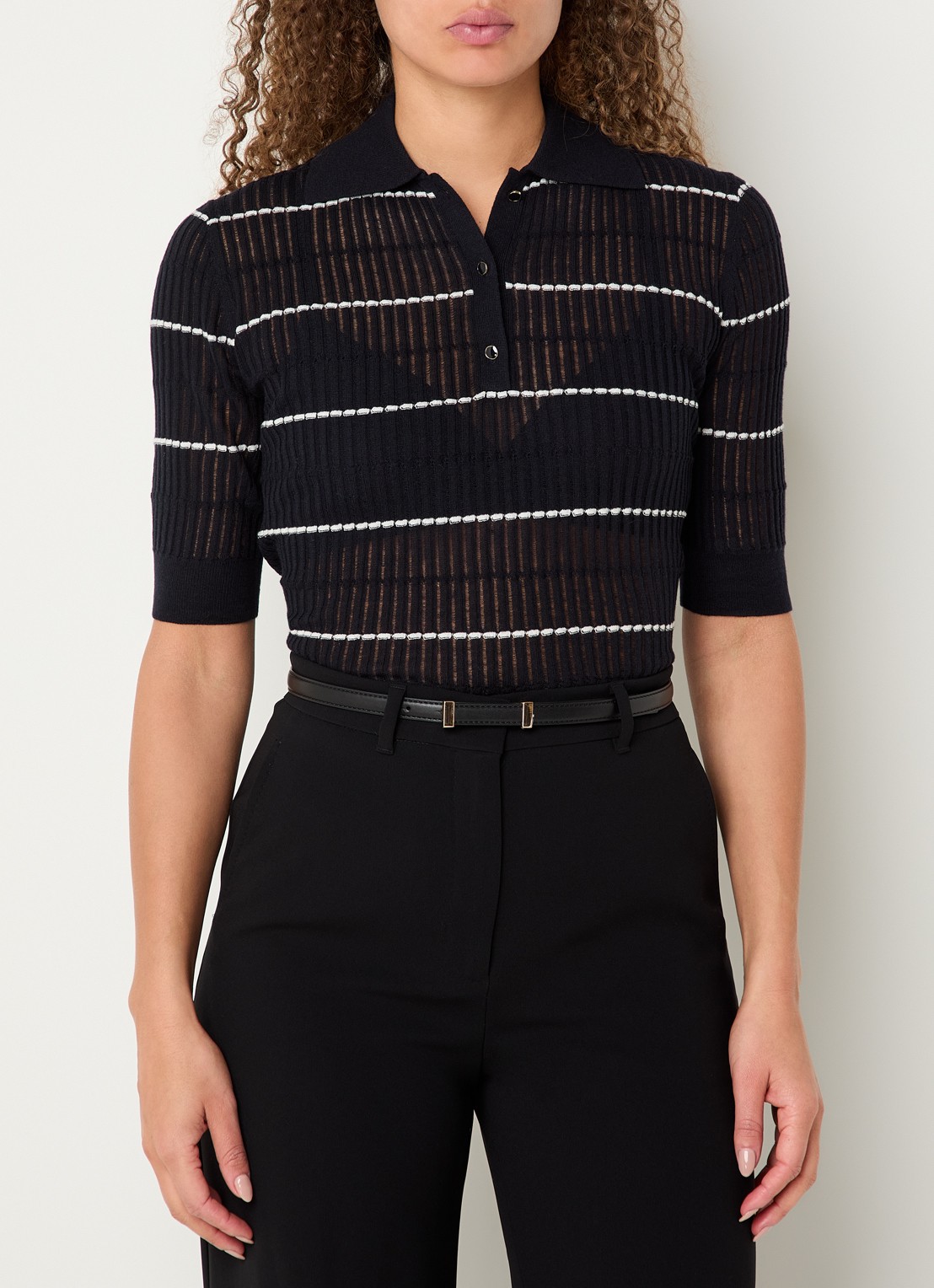 Max Mara Gallo fijngebreide top in zijdeblend - detail donkerblauw