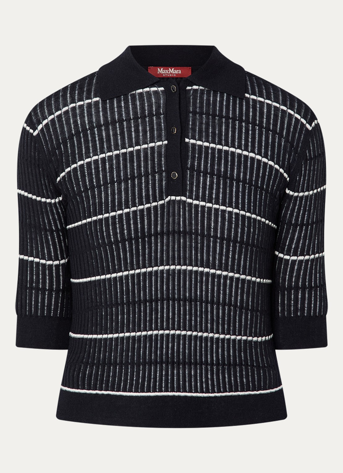 Max Mara Gallo fijngebreide top in zijdeblend - voorkant 3 donkerblauw