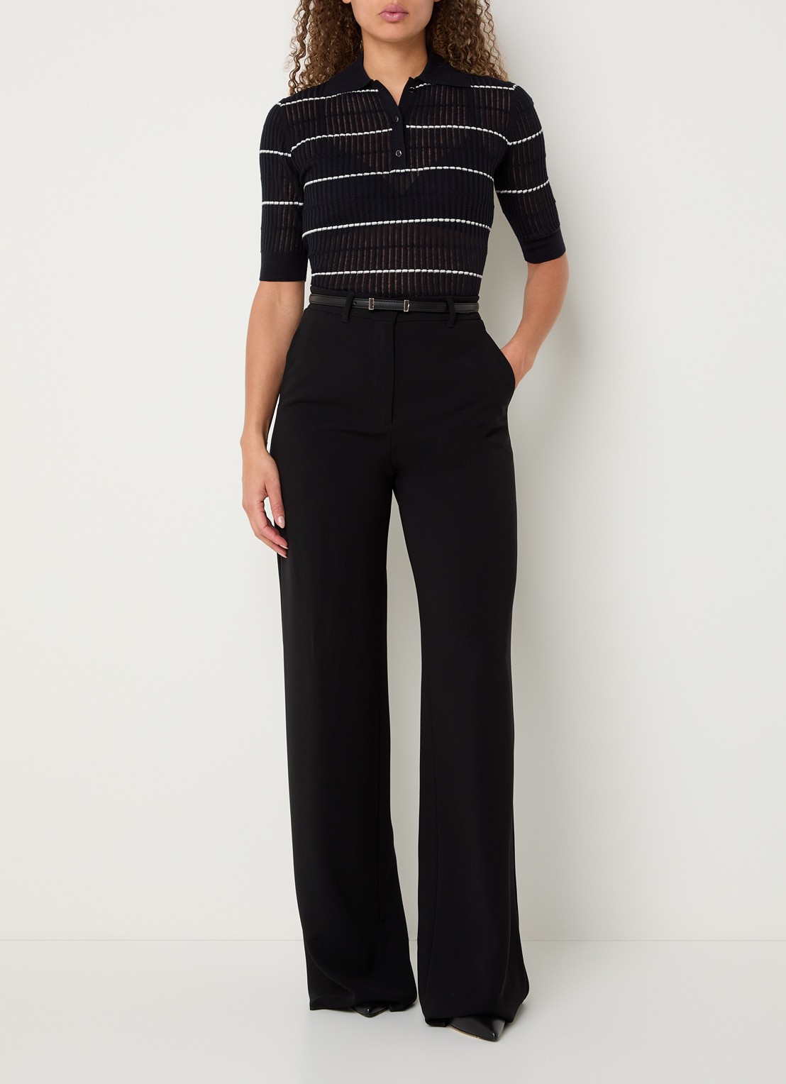 Max Mara Gallo fijngebreide top in zijdeblend - voorkant 4 donkerblauw