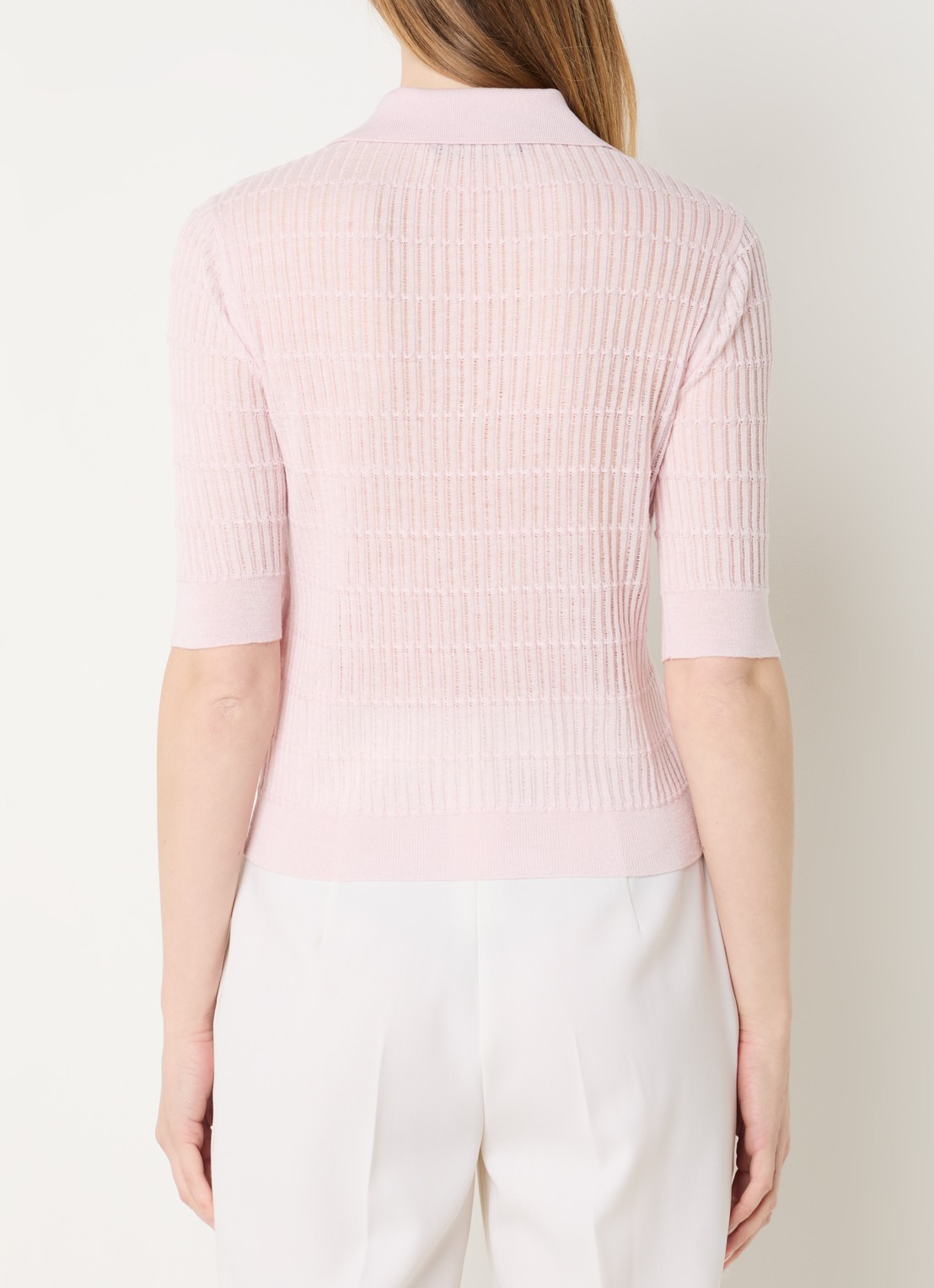 Max Mara Gallo fijngebreide top in zijdeblend - achterkant lichtroze