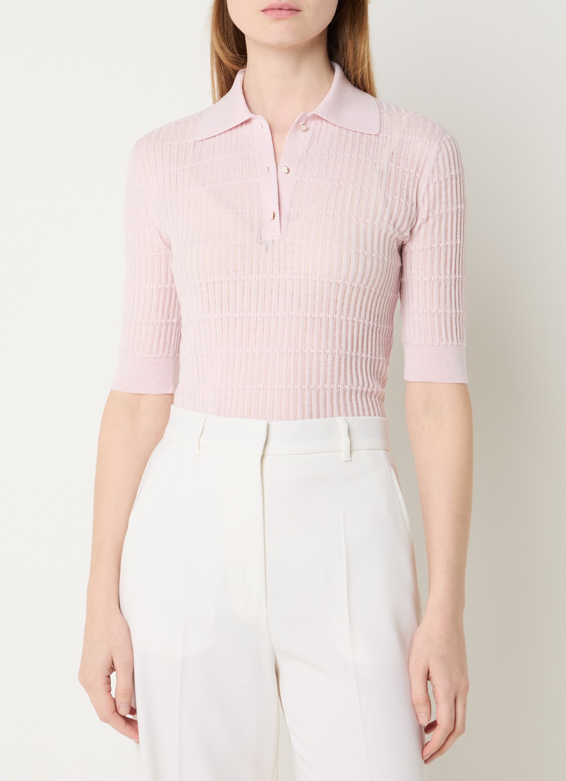 Max Mara Gallo fijngebreide top in zijdeblend - detail 2 lichtroze