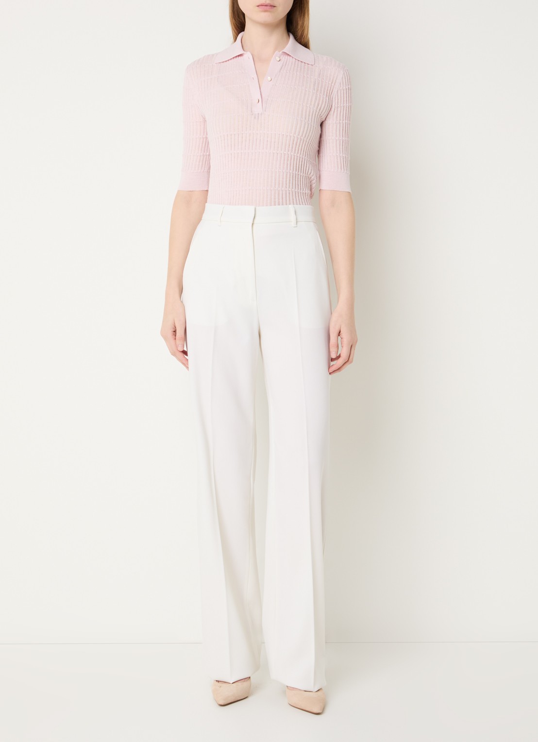 Max Mara Gallo fijngebreide top in zijdeblend - voorkant 4 lichtroze