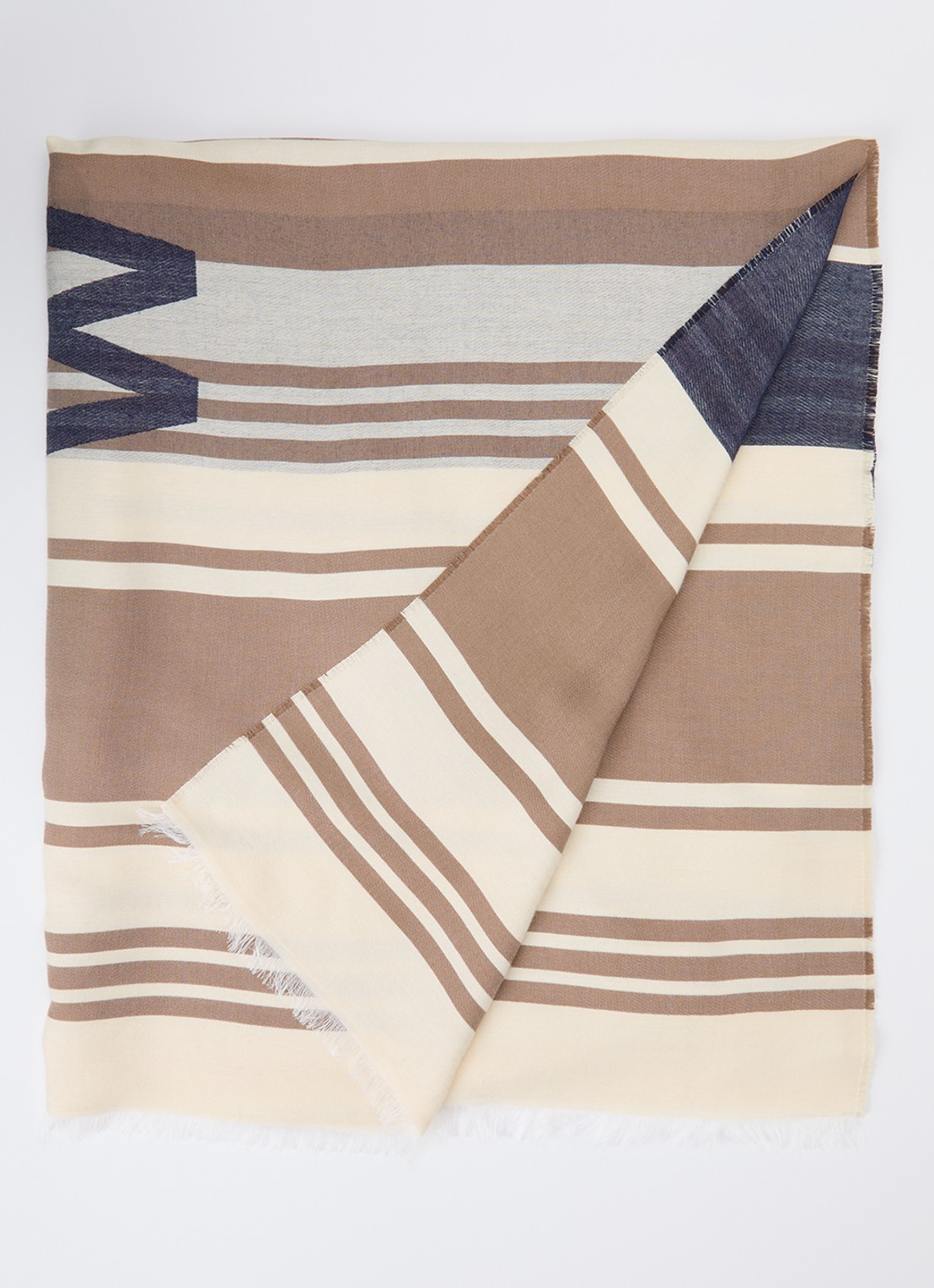 Max Mara Gallo sjaal met streepprint 184 x 82 cm - voorkant beige
