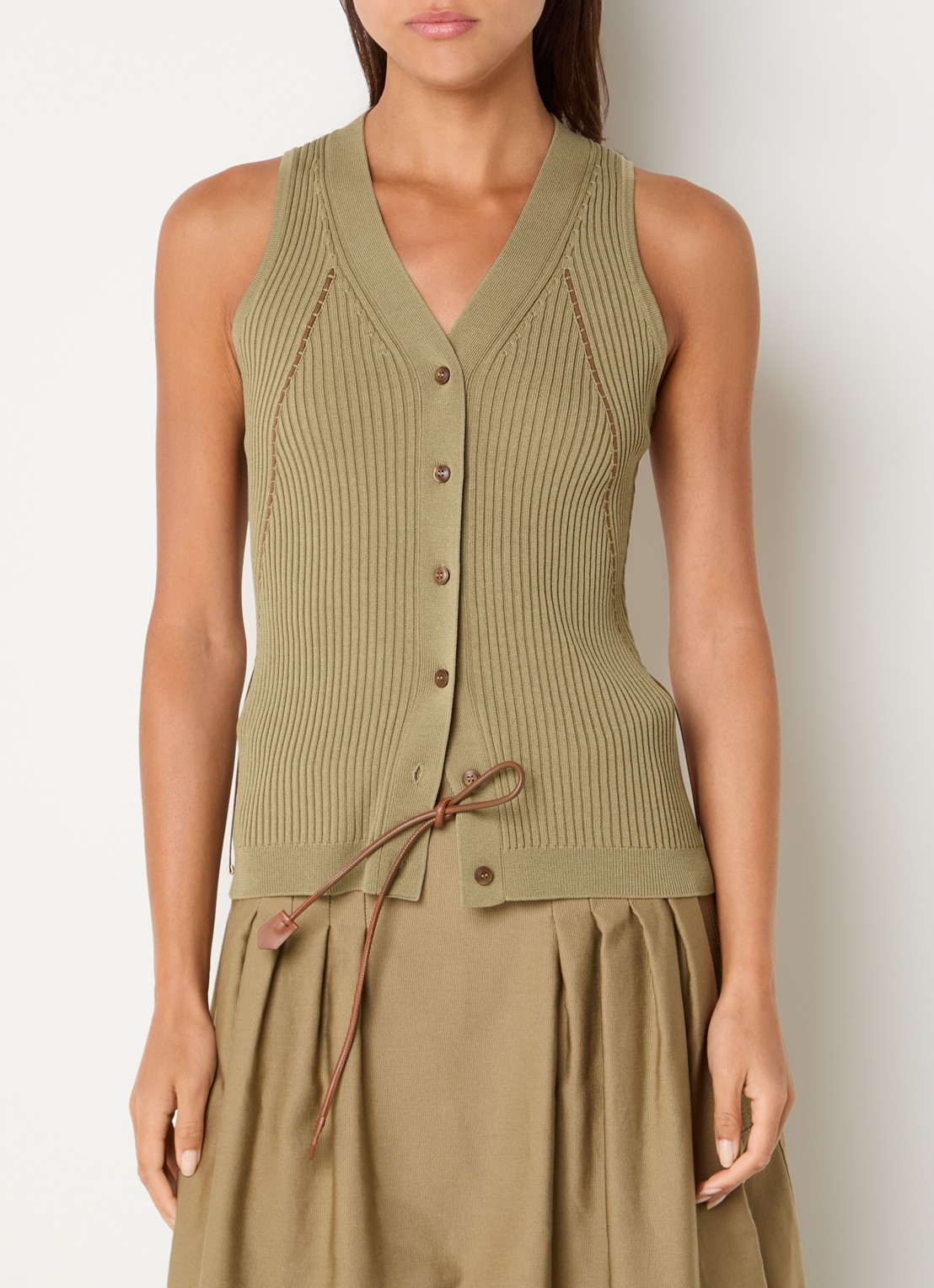 Max Mara Gebreid vest met ribstructuur - detail 3 khaki