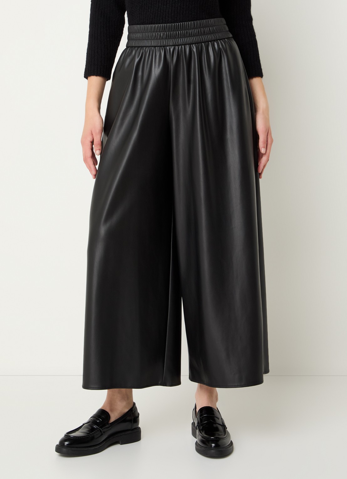 Max Mara Gennaro high waist wide fit cropped palazzo broek van imitatieleer met steekzakken - detail 2 zwart