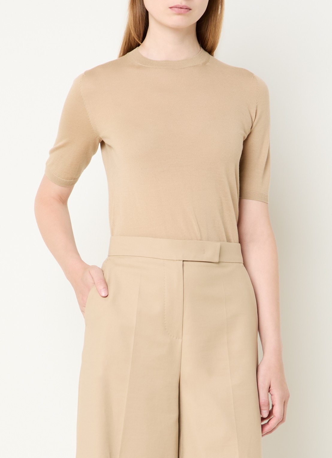 Max Mara Gerico fijngebreide top van wol  - detail donkerbeige