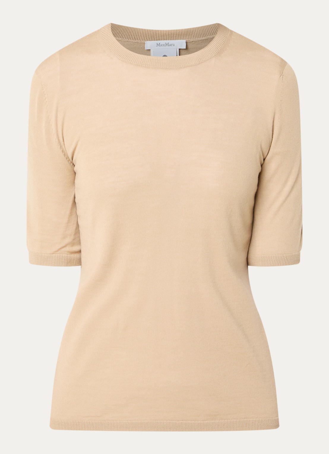 Max Mara Gerico fijngebreide top van wol  - voorkant 2 donkerbeige
