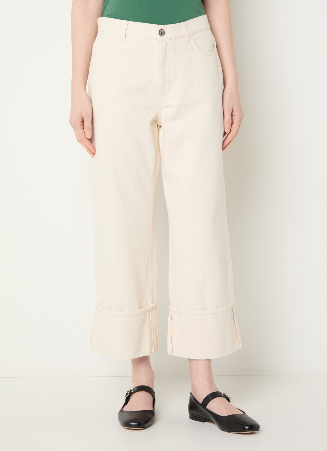 Max Mara Gesto high waist wide leg cropped jeans met gekleurde wassing - detail 3 gebroken wit