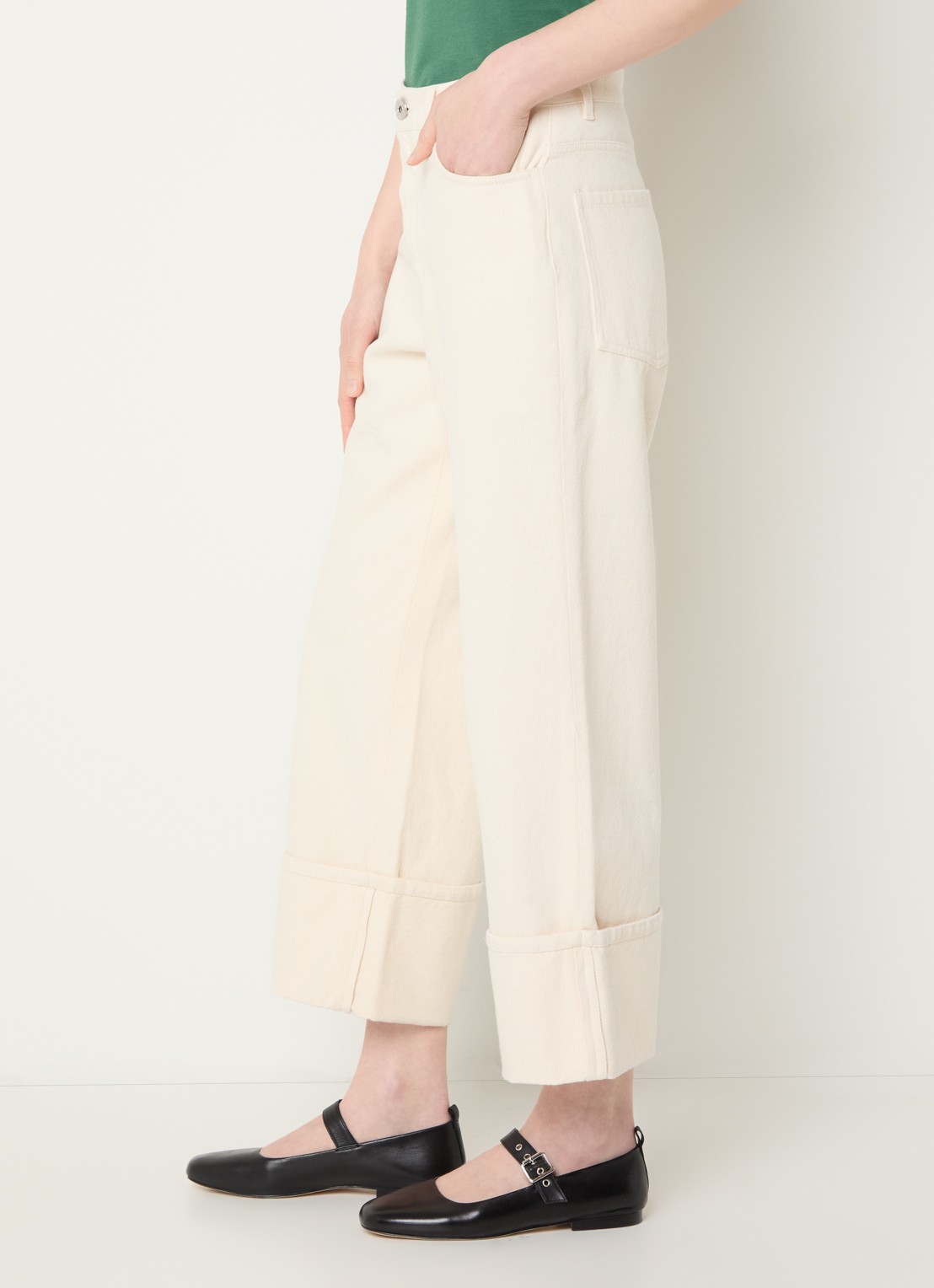 Max Mara Gesto high waist wide leg cropped jeans met gekleurde wassing - detail 4 gebroken wit