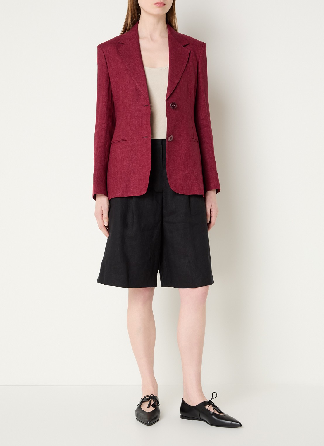 Max Mara Getailleerde blazer van linnen met steekzakken - voorkant 4 kastanjebruin