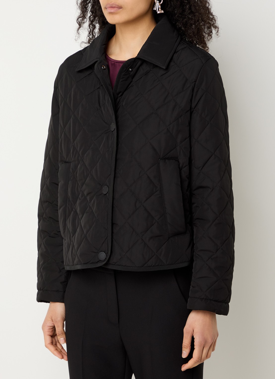 Max Mara Gewatteerd jack met quilt patroon en steekzakken - detail 4 zwart